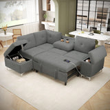Versatile L Shaped Sofa Bed With Storage, Cup Holders, USB Ports Chenille - Furniture Home Direct