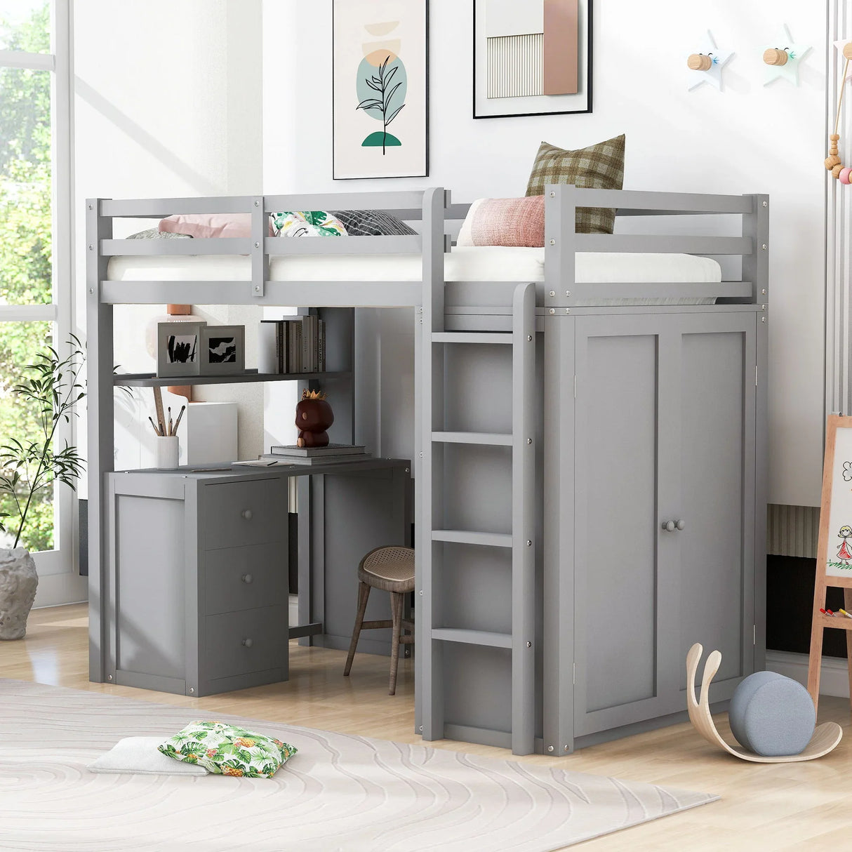 Loft Bed With Drawers, Desk, And Wardrobe - Furniture Home Direct