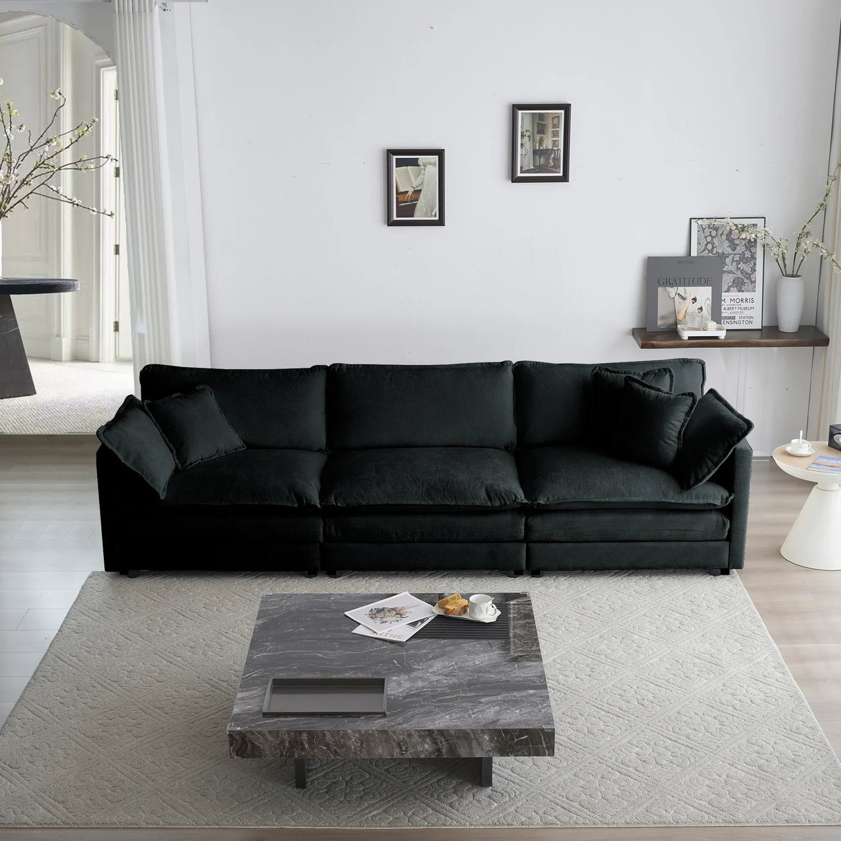 Modern Chenille 3 Piece Living Room Set - Black - Furniture Home Direct