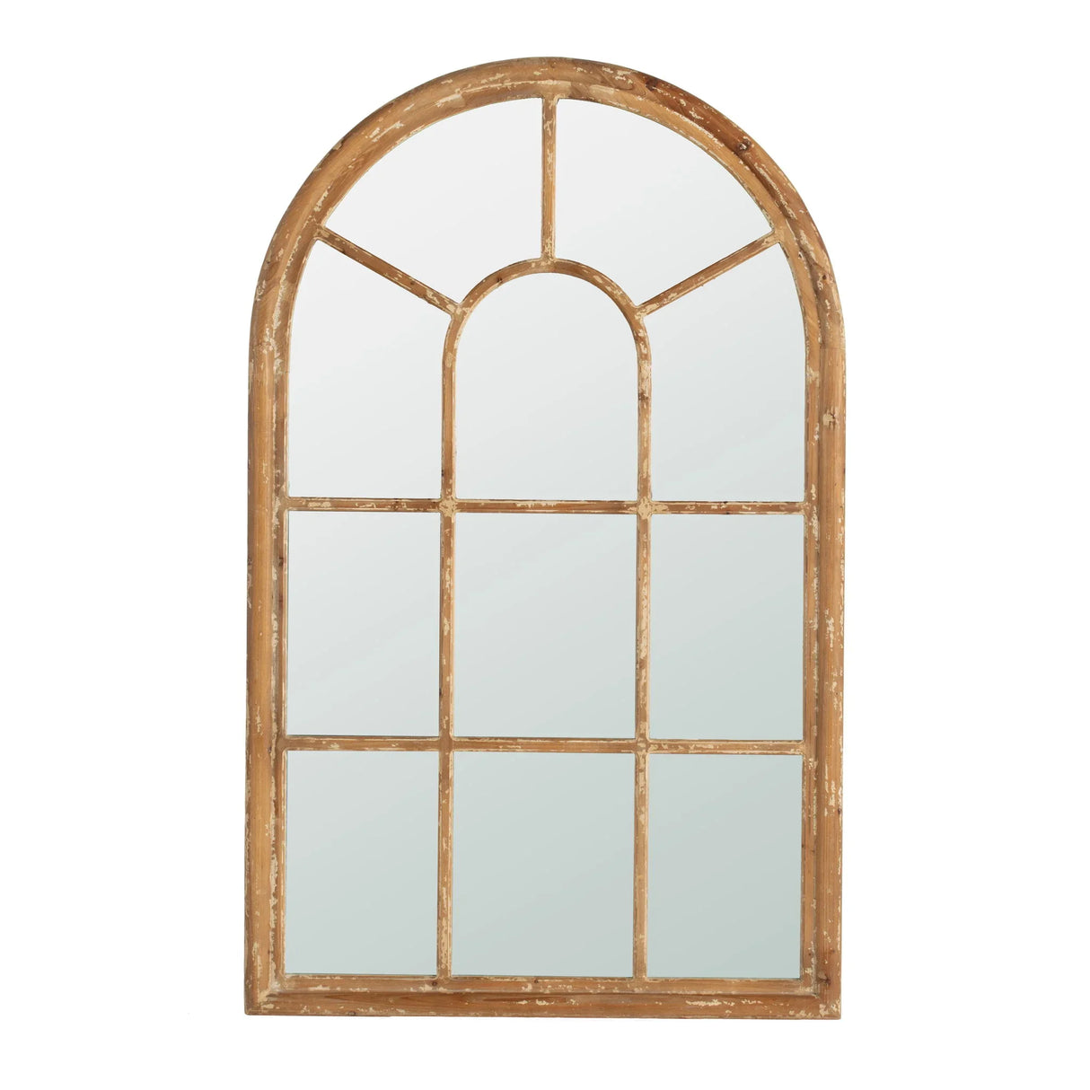 Large Arched Accent Mirror With Frame With Decorative Window Look Classic Architecture Style Solid Fir Wood Interior Decor - Brown - Furniture Home Direct