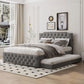 Upholstered Platform Bed With Trundle And 2 Sets Of USB Ports On Each Side, Linen Fabric - Furniture Home Direct