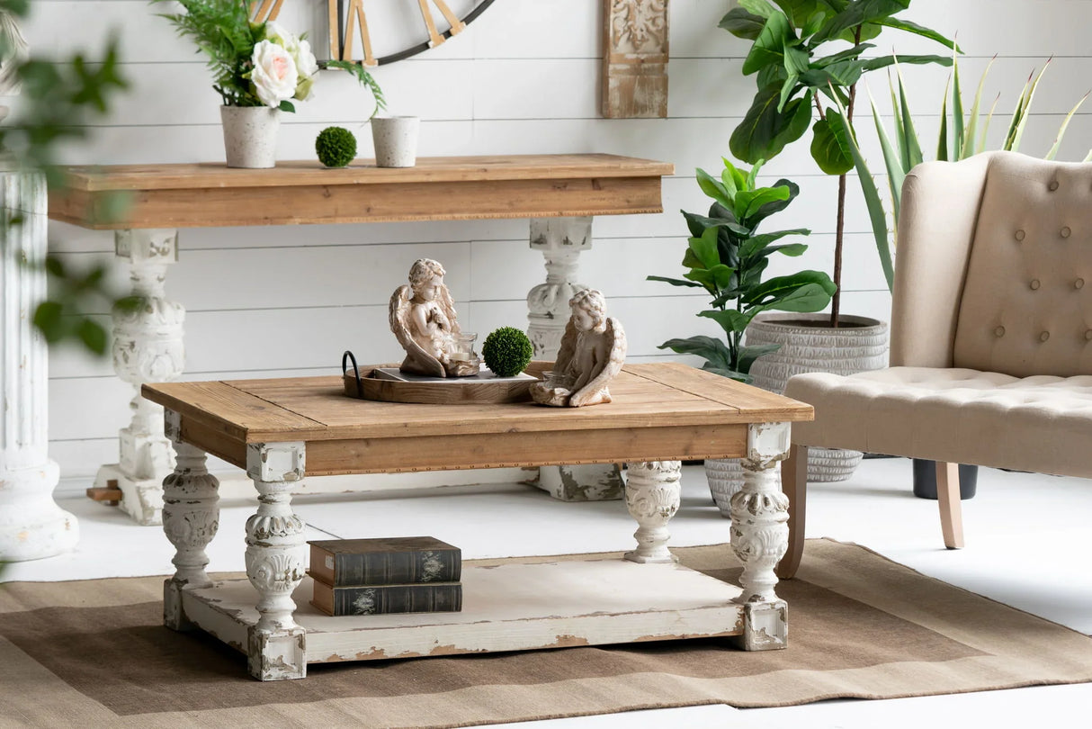 Rectangle Coffee Wooden Coffee Table, French Country Coffee Table - Brown / Antique White - Furniture Home Direct