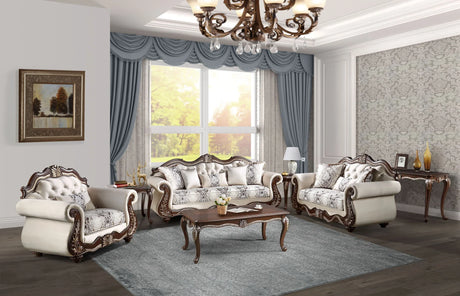 Pierce - 5 Pieces Living Room Set - Beige / Cherry - Furniture Home Direct