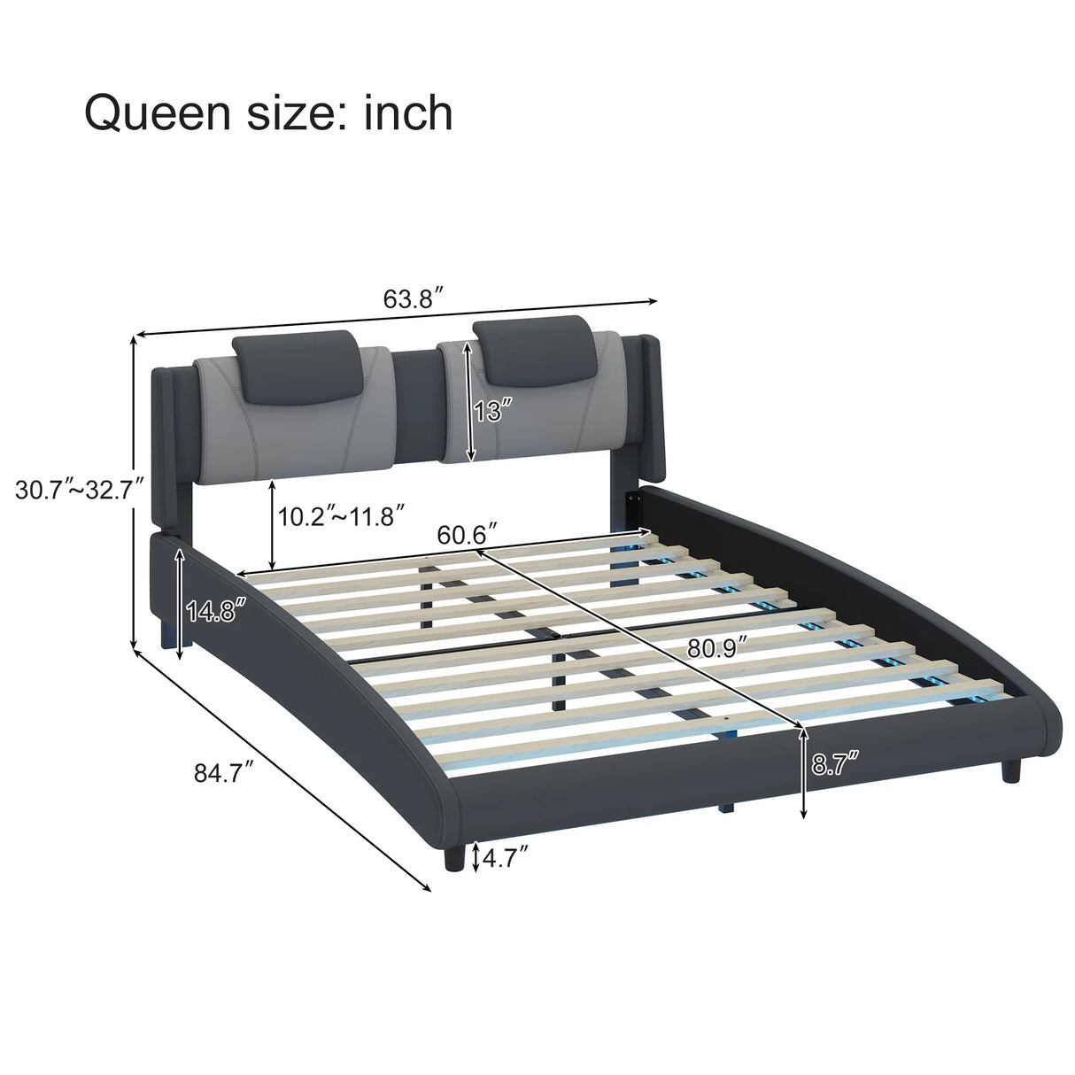 Platform Bed Faux Leather Upholstered LED Lighting Gray - Furniture Home Direct