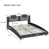 Platform Bed Faux Leather Upholstered LED Lighting Gray - Furniture Home Direct