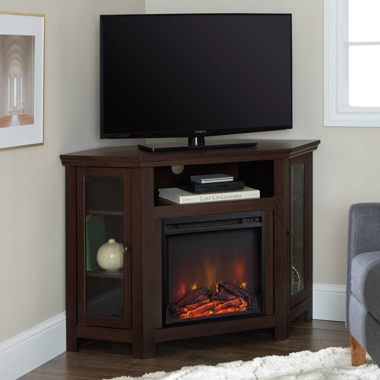Classic Glass Door Fireplace TV Stand For Tvs Up To 55" - Furniture Home Direct