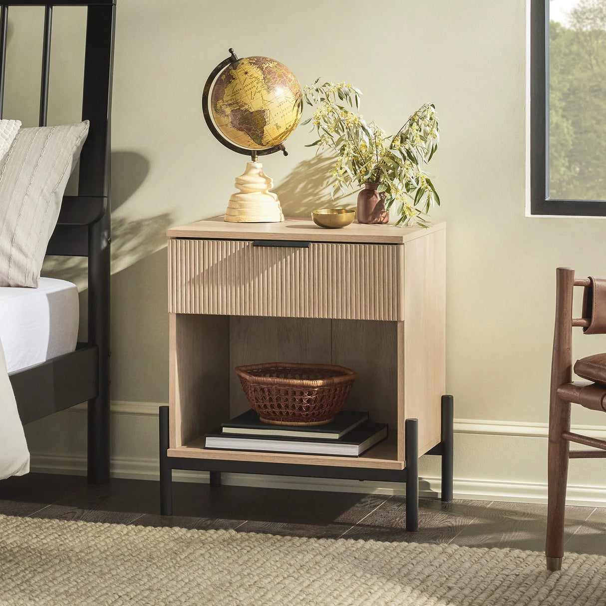 Modern Fluted Drawer Nightstand With Open Cubby Coastal - Furniture Home Direct