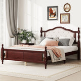 Pine Wooden Bed With Upholstered Headboard And Panel Footboard, With Two Bed Rail Support Feet And Central Platform Support Feet - Furniture Home Direct