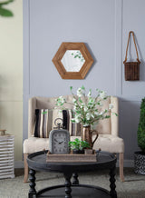 Hexagon Mirror With Natural Wood Frame, Wall Decor For Living Room Bathroom Hallway - Furniture Home Direct