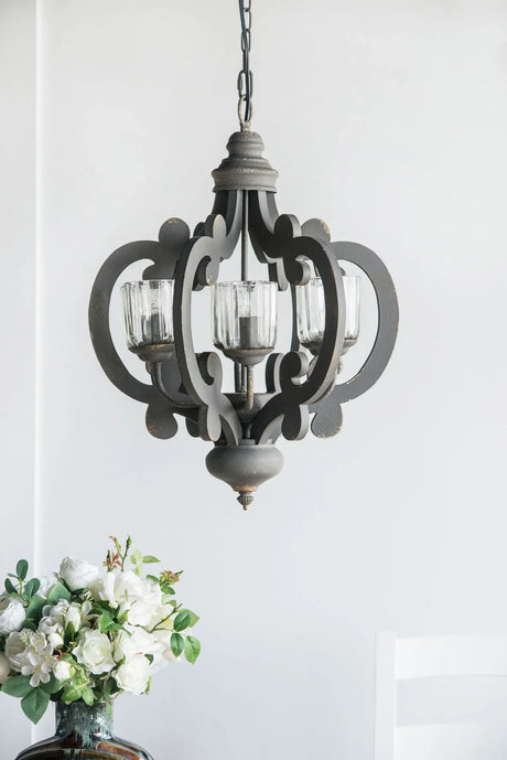 Farmhouse Chandelier, 6 Light Wood Chandelier Pendant Light Fixture With Adjustable Chain For Dining Room Living Room Entryway, Bulb Not Included - Furniture Home Direct