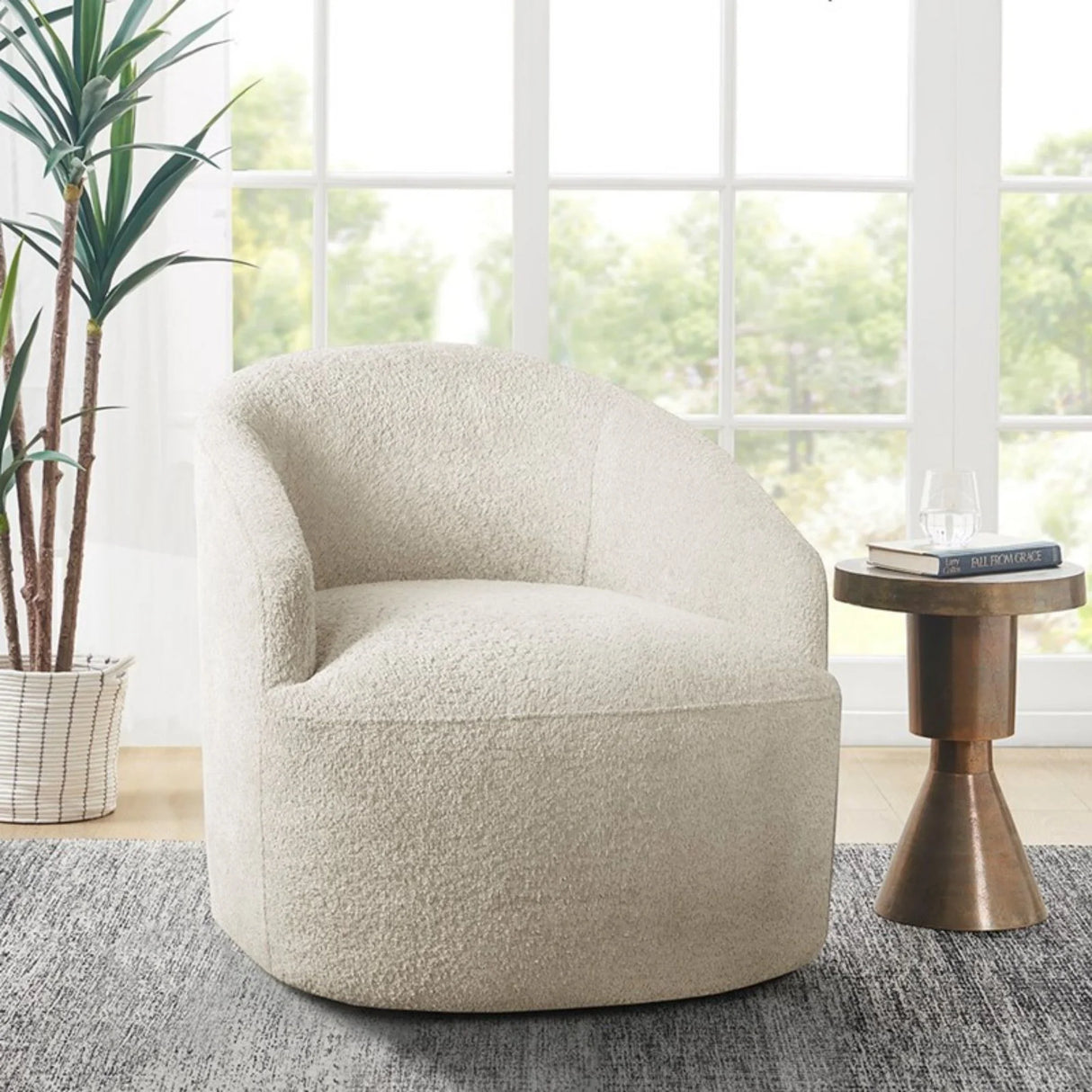 Upholstered 360 Degree Swivel Chair - Cream - Furniture Home Direct
