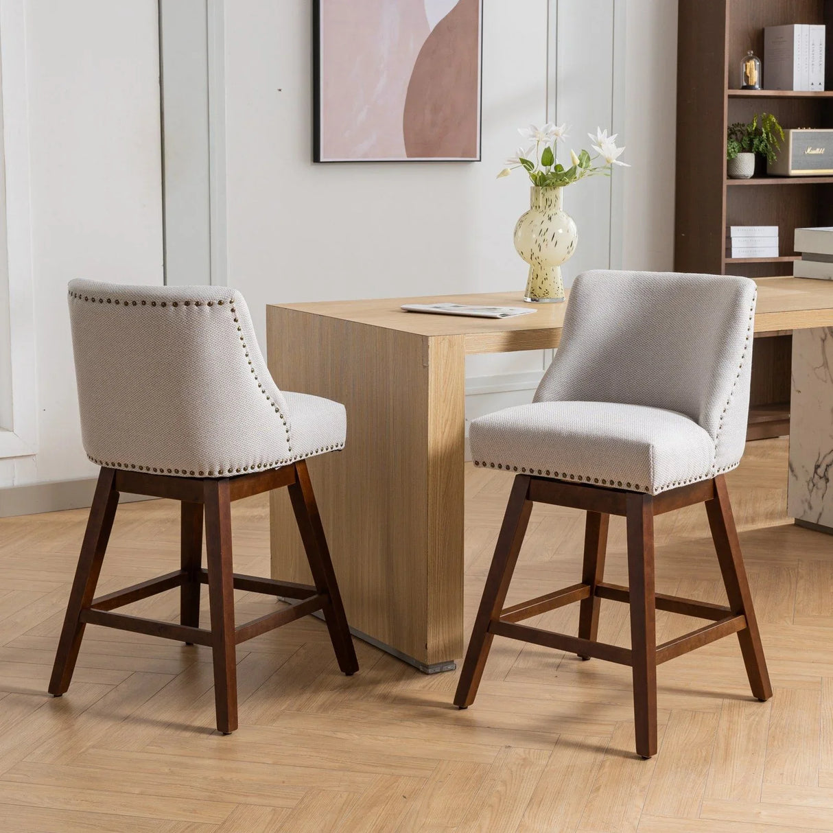 Counter Height Swivel Barstools, 26'' H Seat Height Upholstered Bar Stools (Set of 2), Fabric - Furniture Home Direct