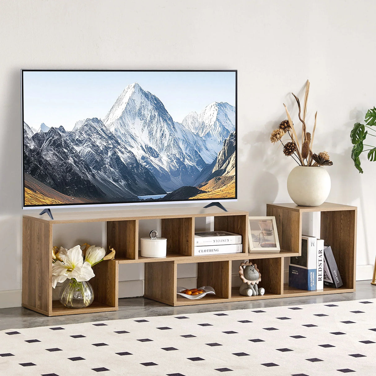 Minimalist Cube TV Stand With Adjustable Open Storage Shelves - Furniture Home Direct