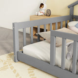 House-Shaped Bedside Floor Bed With Guardrails, Slats, Without Door - Furniture Home Direct
