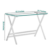 Transparent Glass Computer Desk With Rounded Edges, Tempered Glass Laptop Table - Clear - Furniture Home Direct