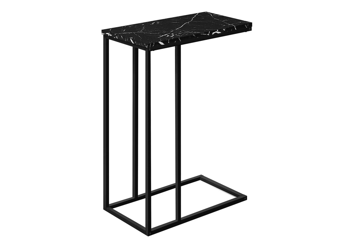 Accent Table, C - Shaped, Marble Look Modern Design - Black - Furniture Home Direct