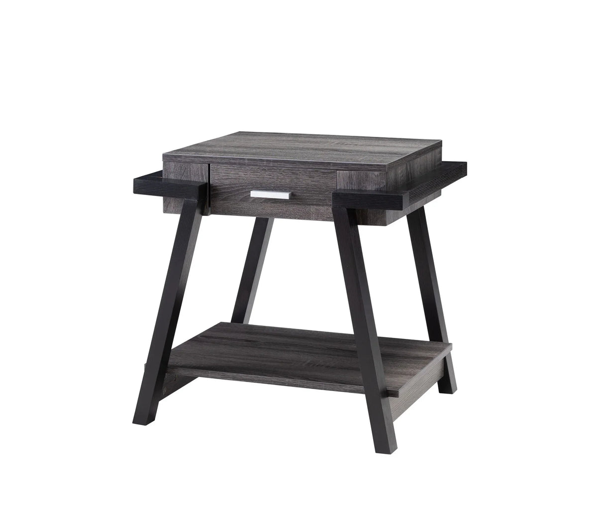 Home End Table With Drawer, Side Table With Storage Shelf - Distressed Gray / Black - Furniture Home Direct