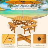 8 Person Wooden Picnic Table, Outdoor Camping Dining Table With Seat, Garden, Diy With 4 Built-In Benches, 2220Lb Capacity - Furniture Home Direct
