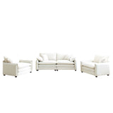 Luxurious and Sophisticated 3 Piece Corduroy Living Room Set with Soft Cushions and Pillows - White - Furniture Home Direct