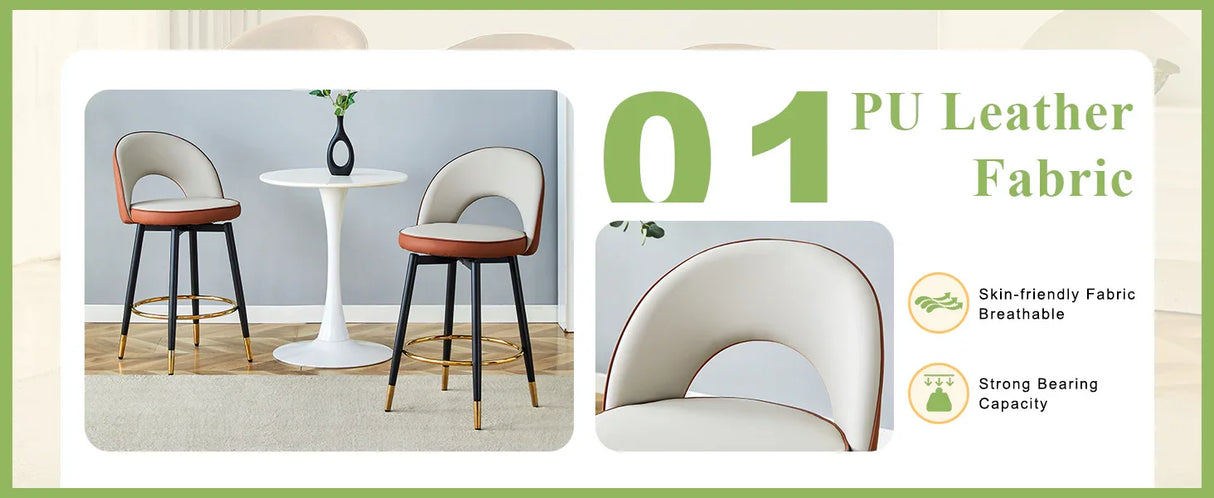 Counter Height Bar Stool Set of 2 Leatherette Brown White - Furniture Home Direct