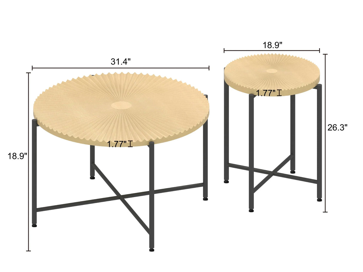 Radial - Pattern Coffee And End Table Set Waterproof Cover, Distressed Cylindrical Design (Set of 2) - Furniture Home Direct