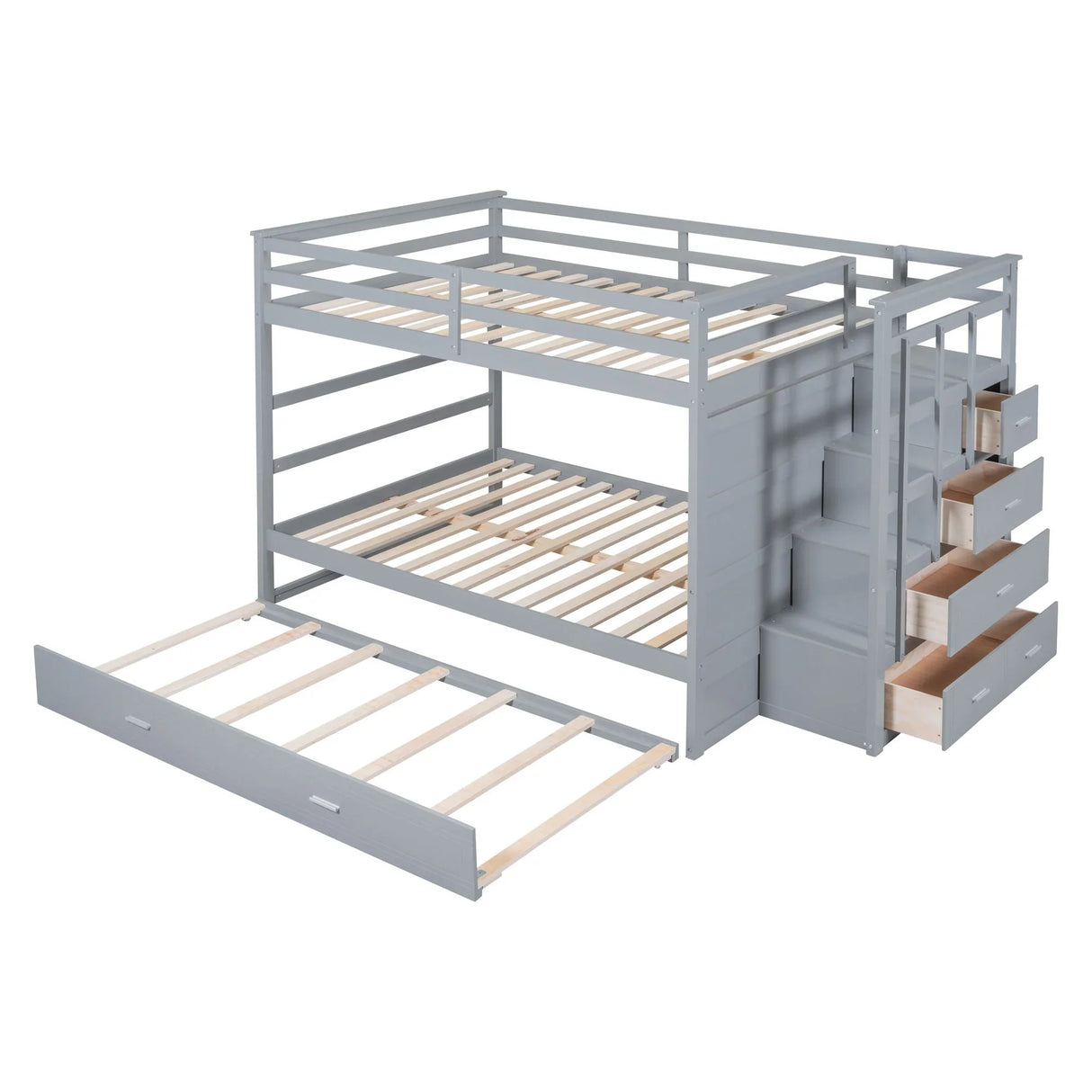 Bunk Bed With Twin Size Trundle And Staircase - Furniture Home Direct