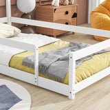 Wood Bed With House Shaped Headboard Floor Bed With Fences - Furniture Home Direct