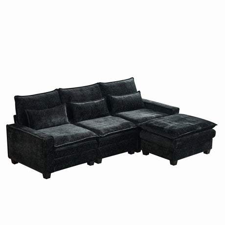 Modern Comfy Chenille L Shaped Sectional Sofa With Movable Ottoman - Furniture Home Direct