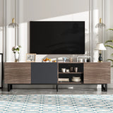 Modern TV With 3 Cabinets & Open Shelves, Color-Matching Media Console Table For Tvs Up To 80'', Entertainment Center With Drop Down Door For Living Room - Dark Brown - Furniture Home Direct