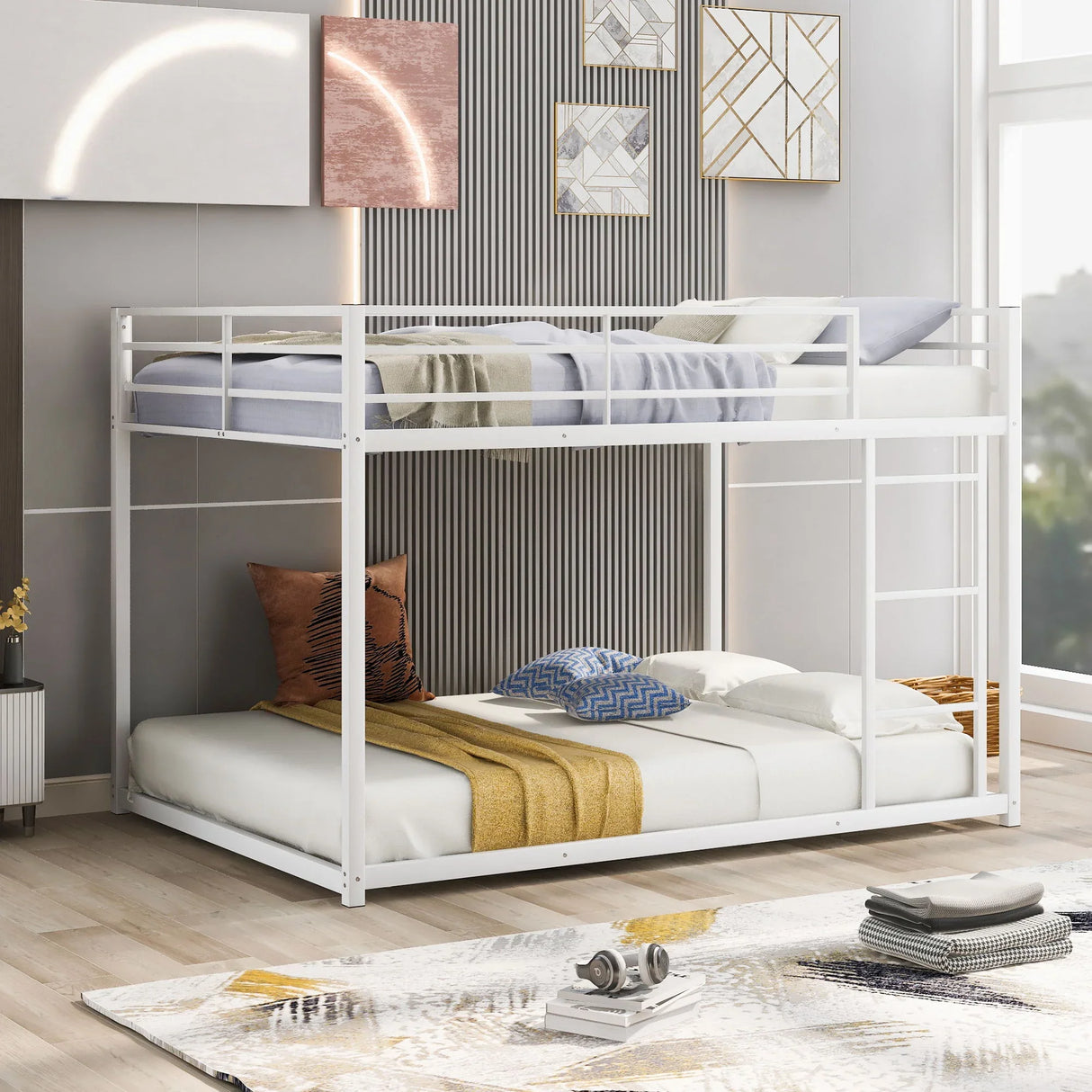 Metal Bunk Bed, Low Bunk Bed With Ladder - Furniture Home Direct