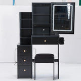 Vanity Desk With Cushioned Stool Lighted Mirror Black - Furniture Home Direct