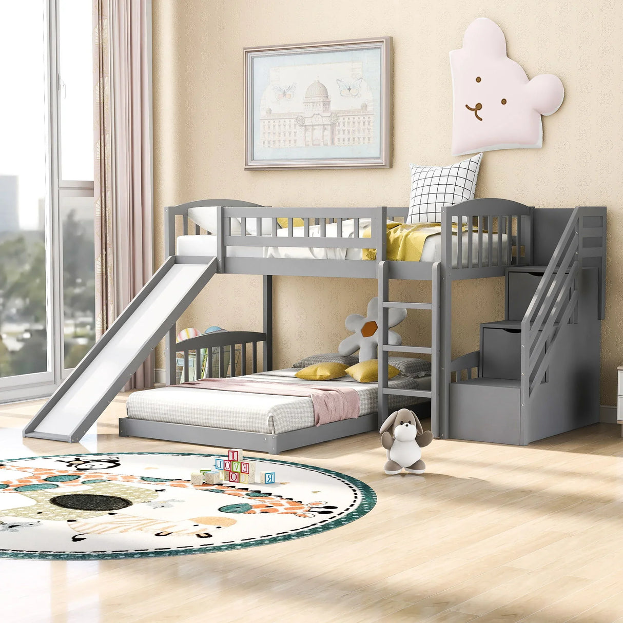 Twin Over Twin Stairway Bunk Bed With Two Drawers And Slide - Furniture Home Direct