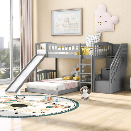 Twin Over Twin Stairway Bunk Bed With Two Drawers And Slide - Furniture Home Direct