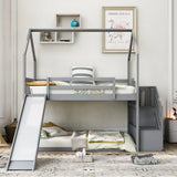 Twin Over Twin House Bunk Bed With Convertible Slide, Storage Staircase - Furniture Home Direct