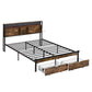 Modern Metal Platform Bed Frame With Wooden Headboard, USB Charging Station, Storage Drawers - Furniture Home Direct