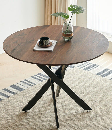 Mid-Century Dining Table For 4 - 6 People With Round MDF Table Top, Pedestal Dining Table, End Table Leisure Coffee Table, Cross Leg - Furniture Home Direct