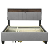 Upholstered Platform Bed With Storage Headboard, Trundle & 2 Drawers And A Set Of Sockets & USB Ports - Furniture Home Direct