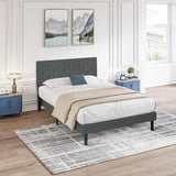 Modern Upholstered Platform Bed Frame With Button Tufted Linen Fabric Headboard - Furniture Home Direct
