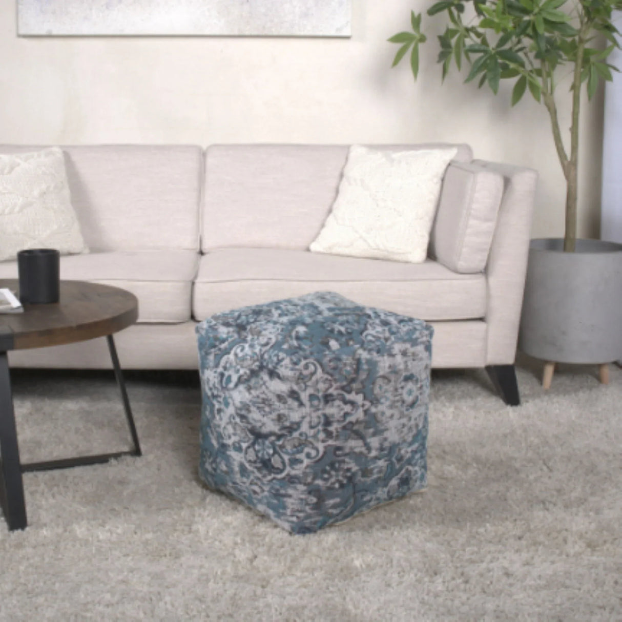 Anita - Square Pouf Ottoman And Floor Cushion - Blue - Furniture Home Direct