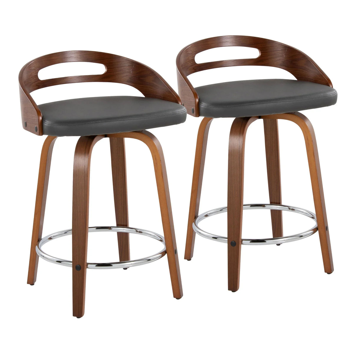 Cassis - Mid Century Modern Fixed Height Counter Stool With Swivel With Round Footrest (Set of 2) - Furniture Home Direct