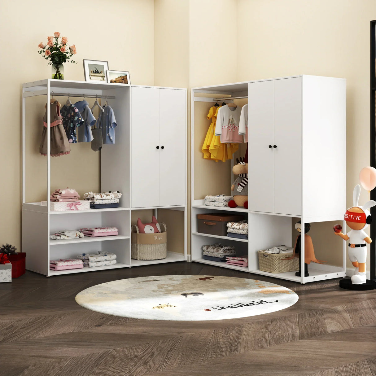 Wardrobe Closet System With Shelves And Hanging Rod White - Furniture Home Direct