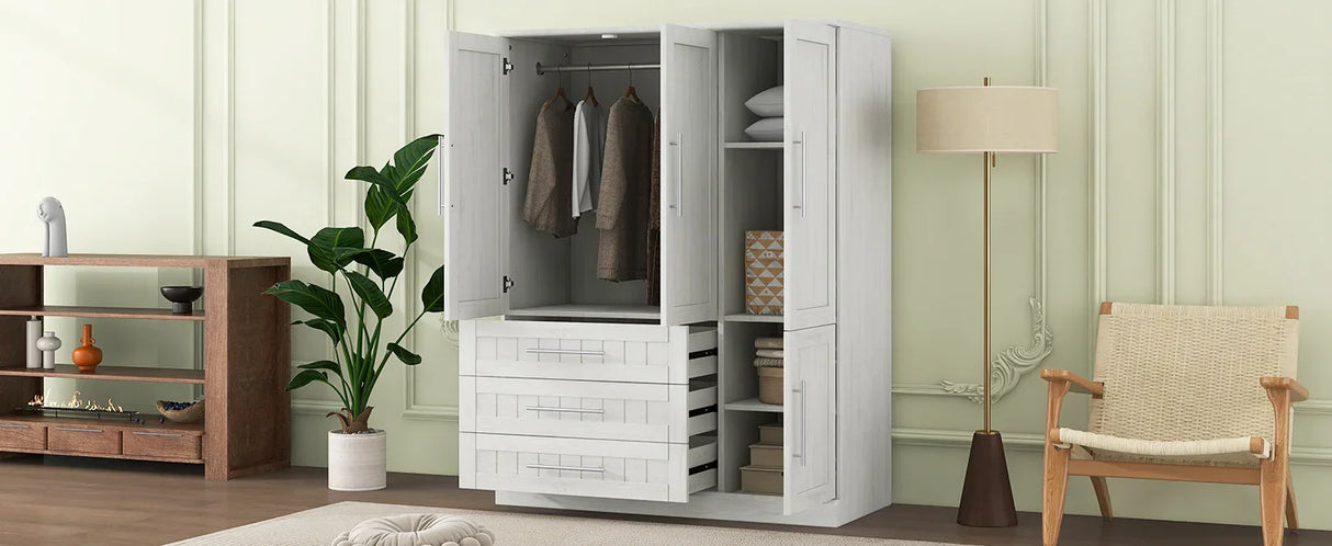 Wardrobe With 4 Doors And 3 Drawers Solid Wood White - Furniture Home Direct
