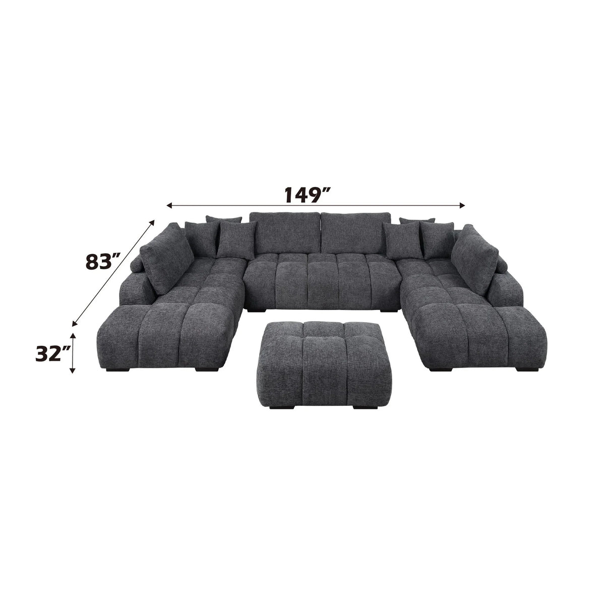 Chosen - Sectional Sofa With Toss Pillows With 2 Chaises With Ottoman - Gray - Furniture Home Direct