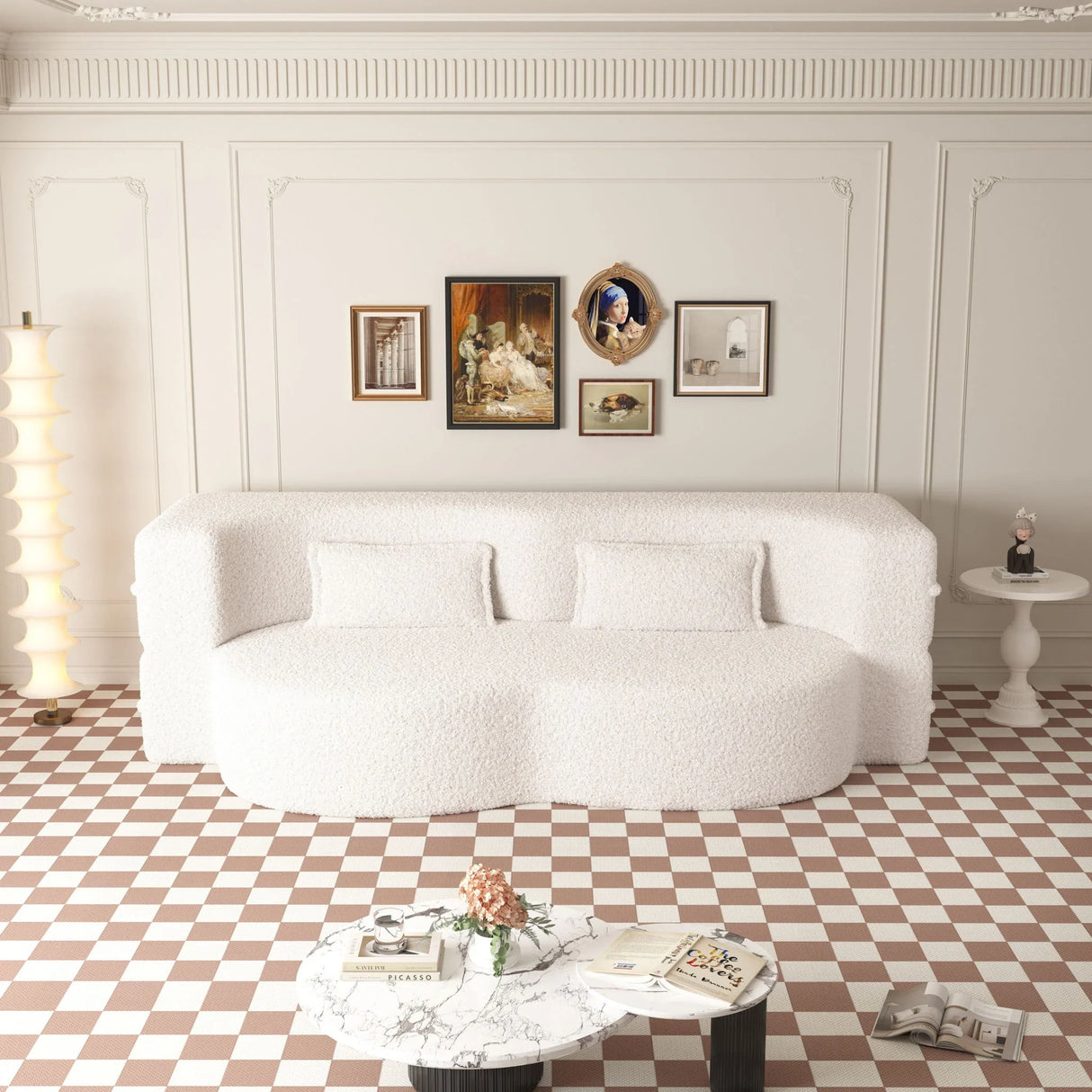 Modern Floor Sofa, With 2 Pillows, Convertible Teddy Fabric Foam Filled Bed - Furniture Home Direct