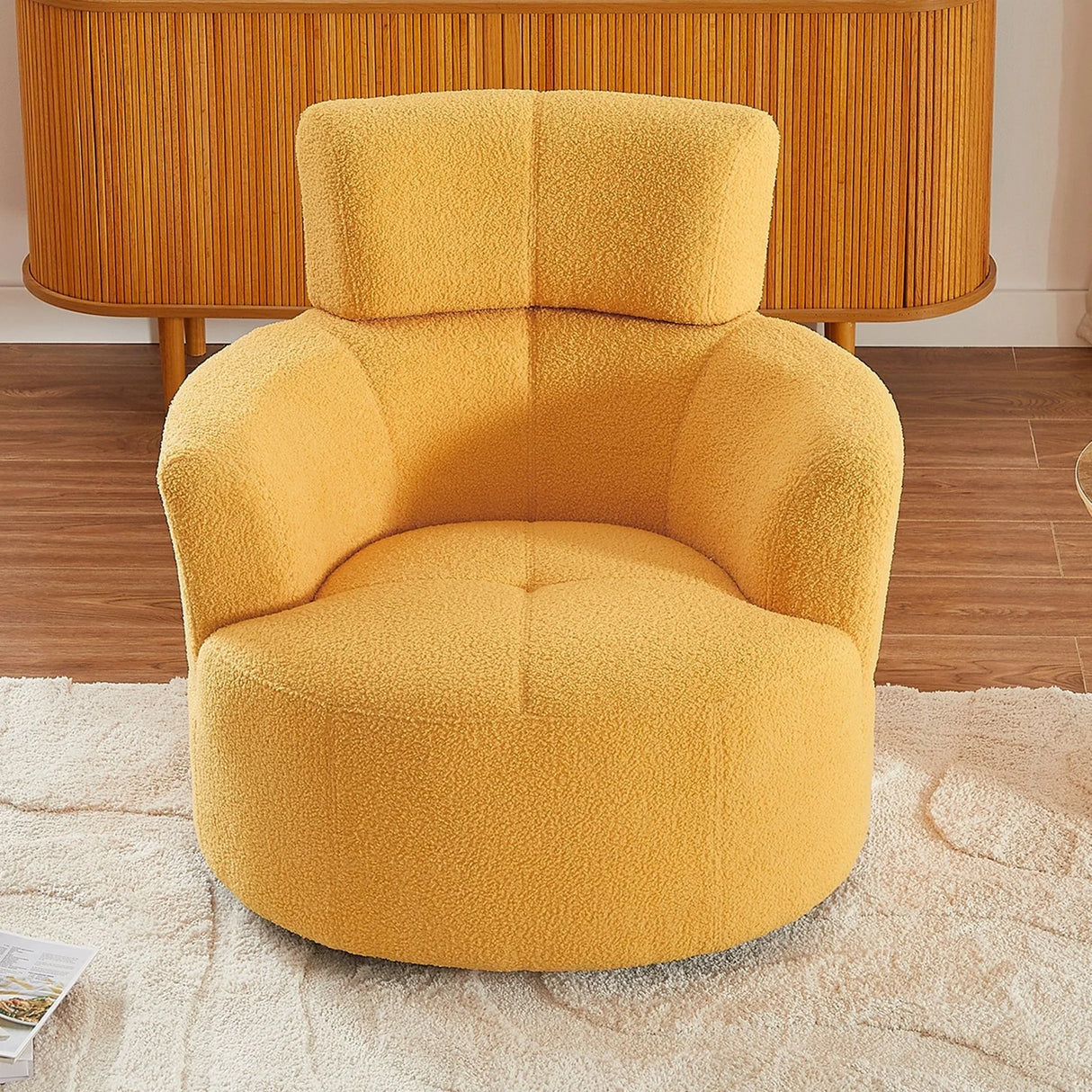360° Swivel Chair Upholstered Accent Barrel Chair With Adjustable Headrest - Furniture Home Direct