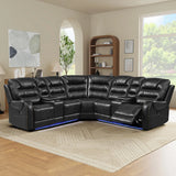 Sectional Sofa Manual Reclining With LED Light Strips Black - Furniture Home Direct