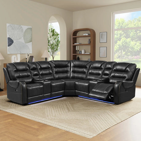 Sectional Sofa Manual Reclining With LED Light Strips Black - Furniture Home Direct