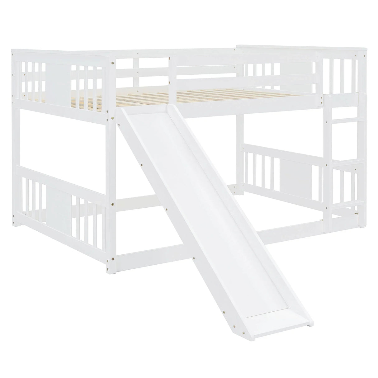Full Over Full Bunk Bed With Ladder With Slide - White - Furniture Home Direct