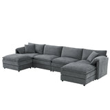Modular Sectional With Deep And Wide Seat, Cloud Couch Set With Double Cushions Sofa With Movable Ottoman - Furniture Home Direct