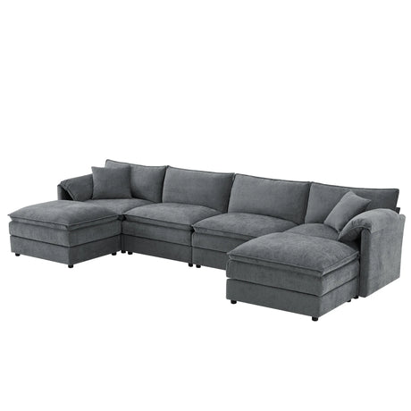 Modular Sectional With Deep And Wide Seat, Cloud Couch Set With Double Cushions Sofa With Movable Ottoman - Furniture Home Direct